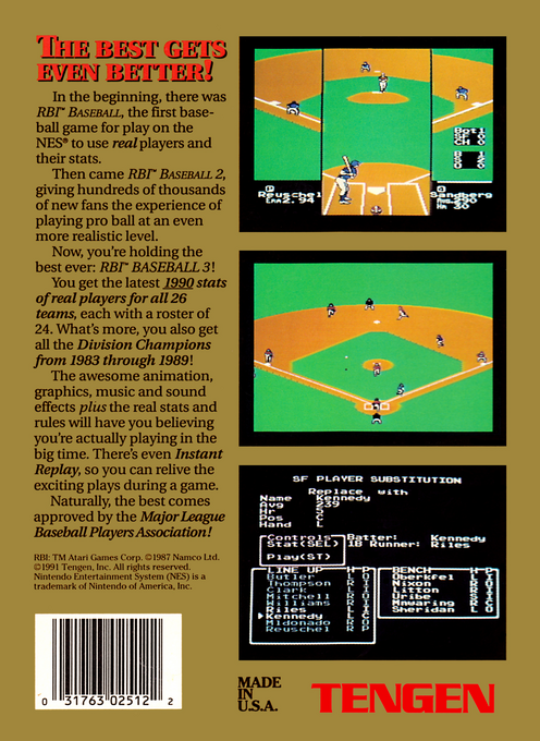 R.B.I. Baseball 3 (Homebrew) — Box back